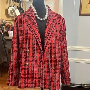 Rachel Zoe Red and Black Plaid Blazer